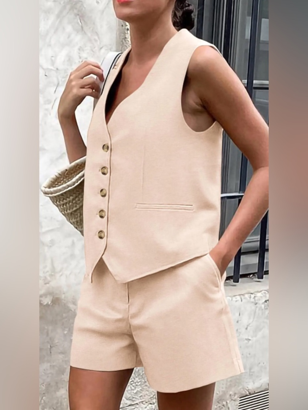 PrettyGarden Women's Two Piece Short and Vest Set in Classic Khaki Sz S - Picture 3 of 5